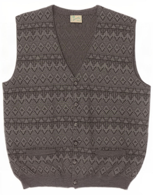 Cardigan Vintage fără mâneci pentru bărbați 2XL Gri Argyle/Diamond
