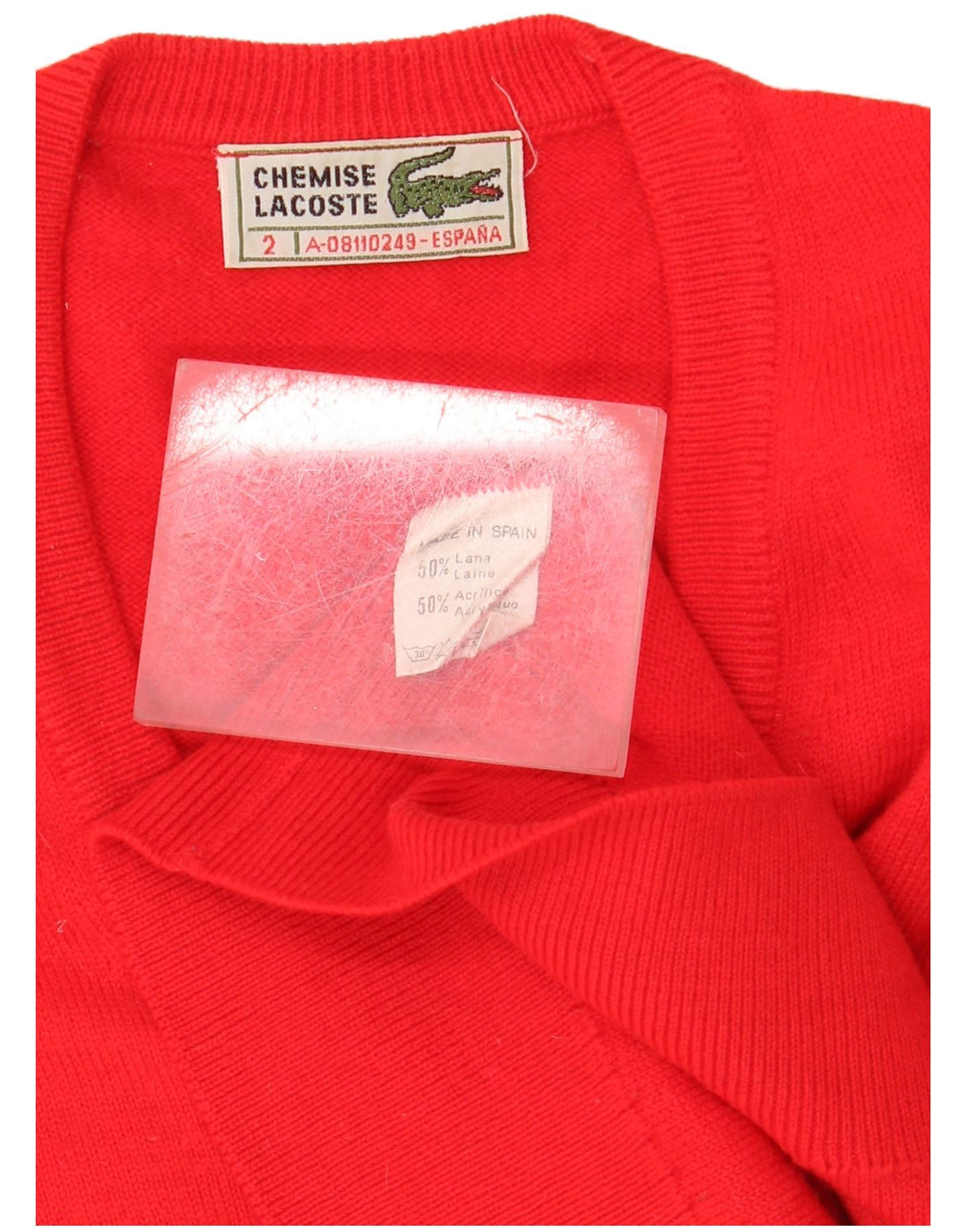 Pulover cu decolteu în V LACOSTE pentru bărbați, mărimea 2 XS, lână roșie