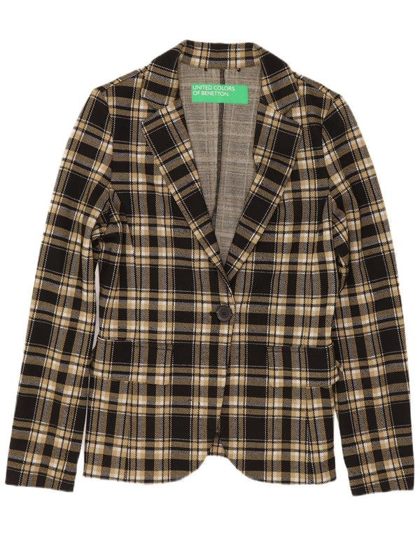 Jachetă pentru femei Benetton cu 1 nasture, UK 10, poliester cu carouri mici, negru