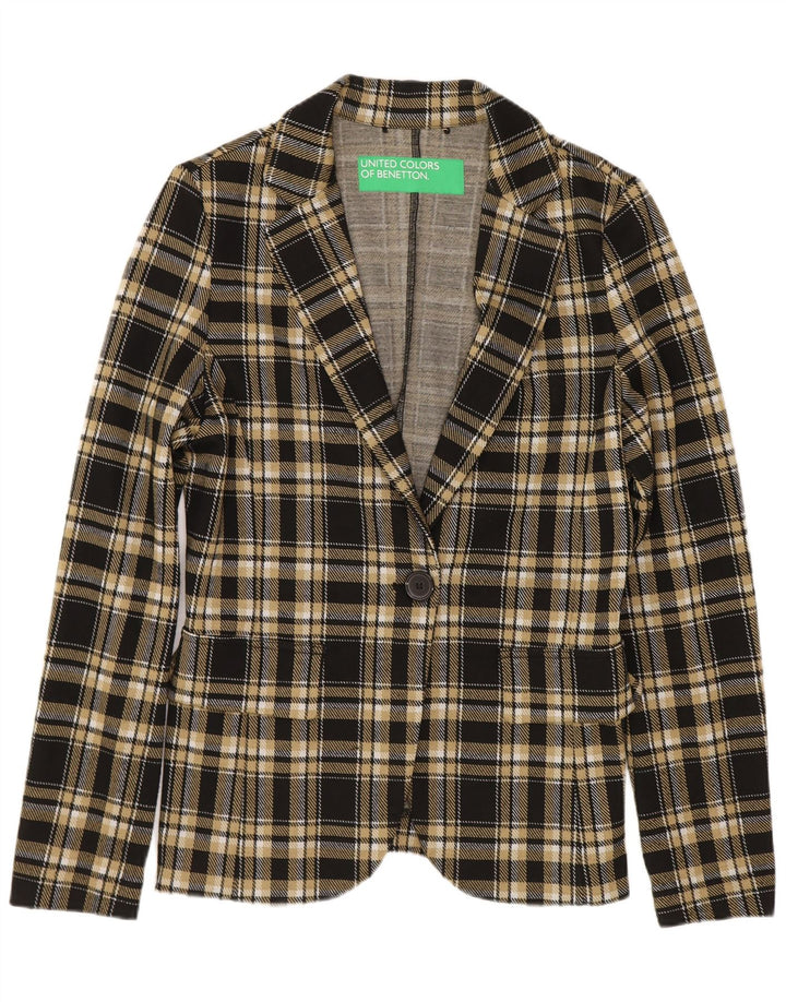 Jachetă pentru femei Benetton cu 1 nasture, UK 10, poliester cu carouri mici, negru