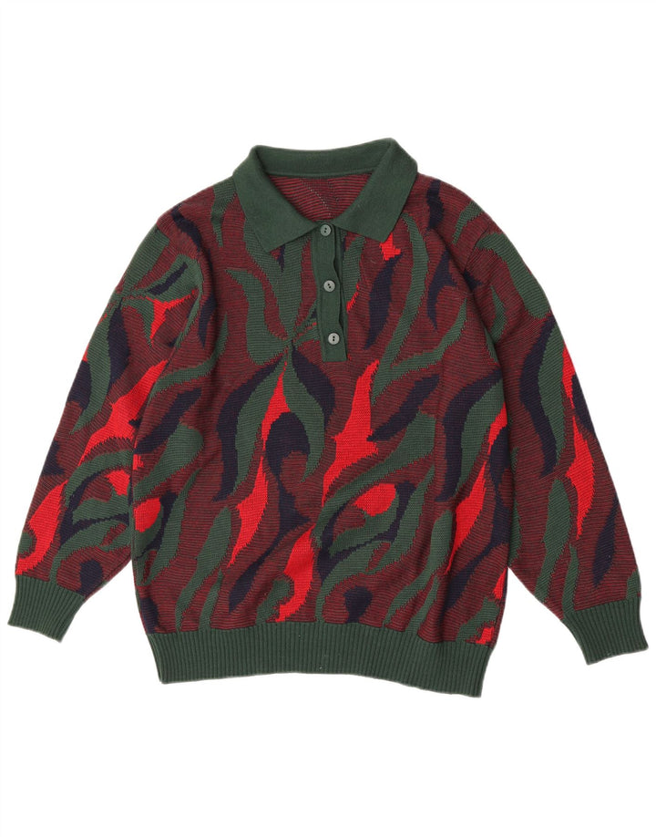 Pulover vintage pentru femei cu gât polo IT 46 mare multicolor