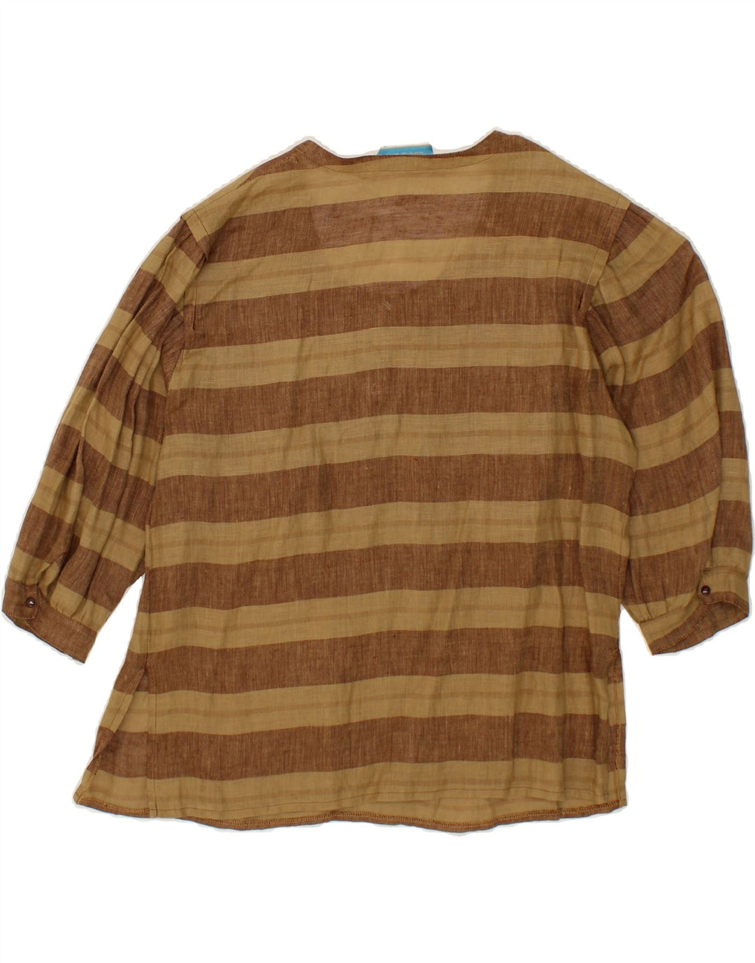 VINTAGE Womens 3/4 Sleeve Pullover Shirt IT 46 Large Brown Striped Vintage Vintage and Second-Hand Vintage from Messina Hembry 