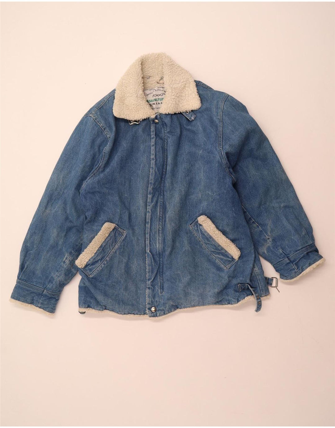 Jachetă de blugi Sherpa pentru bărbați VINTAGE UK 40, mare, albastru, bumbac