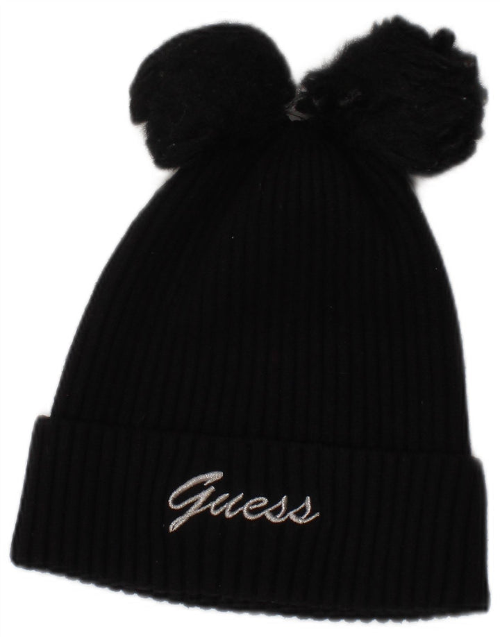 GUESS Womens Graphic Knit Bobble Hat Large Black Viscose Classic