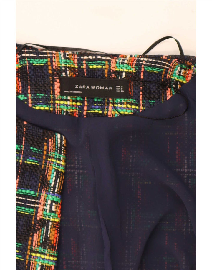 Jachetă Blazer deschisă pentru femei Zara UK 10, bumbac cu carouri multicolore mici
