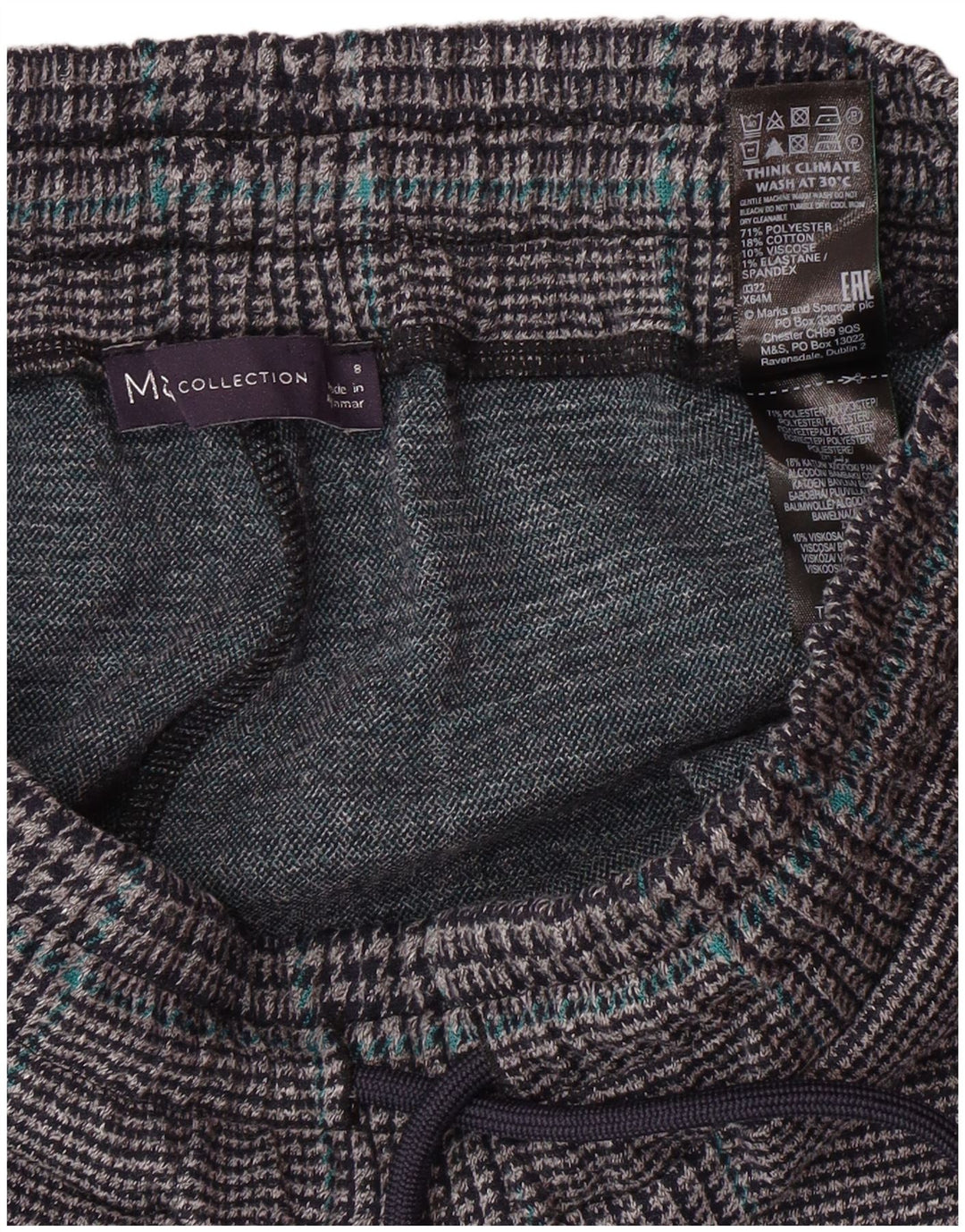 MARKS & SPENCER Pantaloni de trening pentru femei UK 8 Small Gri Houndstooth