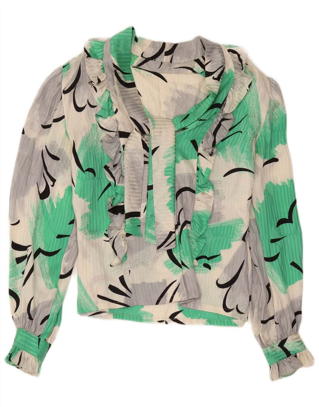 Bluză vintage pentru femei cu cravată în față UK 14 Medium Multicolor