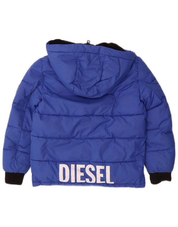 Jachetă căptușită cu glugă cu grafic pentru băieți Diesel 7-8 ani, nailon albastru