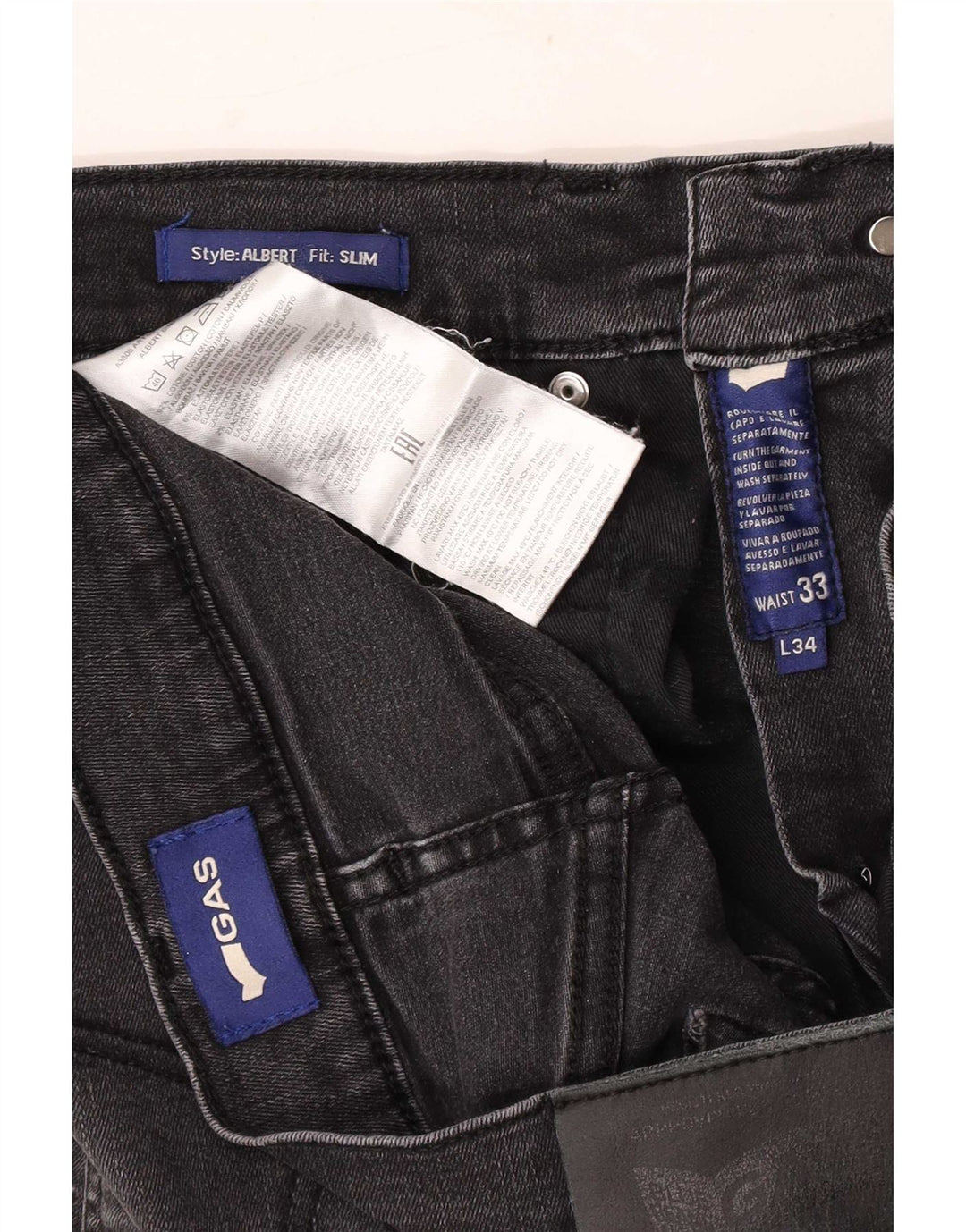 Blugi slim pentru bărbați Gas Slim Distressed W33 L34 bumbac negru