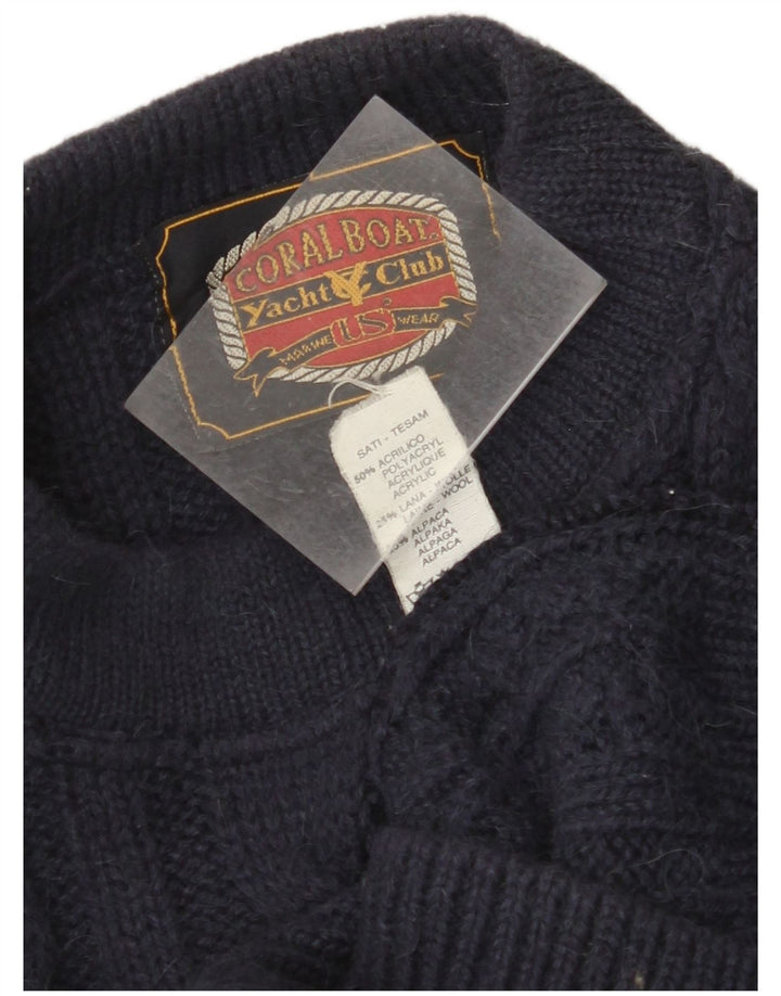 Pulover VINTAGE pentru femei cu decolteu triplu UK 18 XL bleumarin acrilic