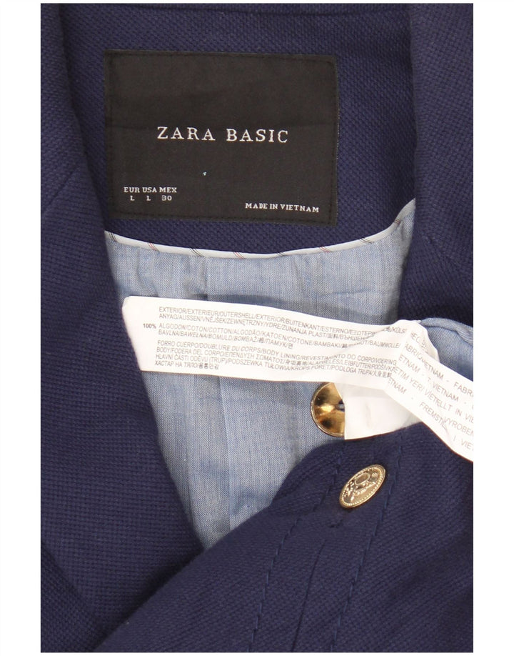 Jachetă pentru femei Zara Crop 1 Button Blazer UK 16 Mare Bumbac bleumarin