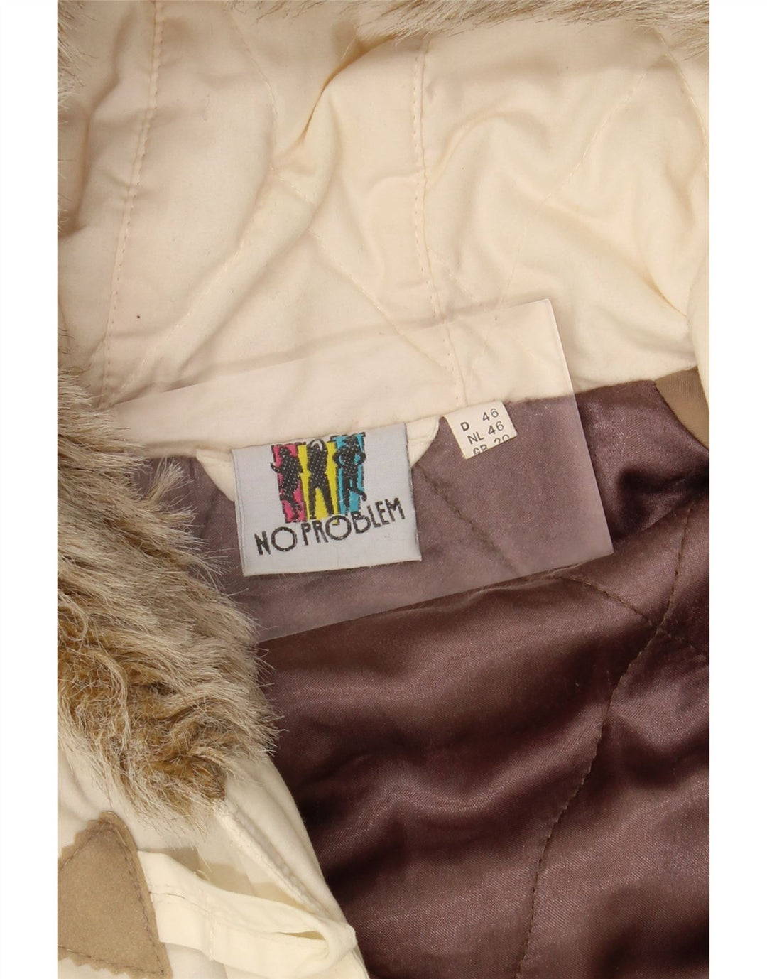 NO PROBLEM Womens Hooded Duffle Coat UK 20 2XL Off White Floral Polyester