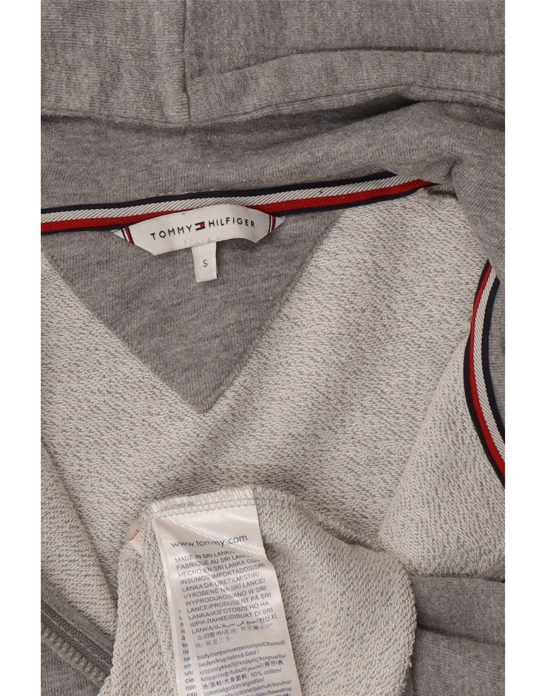 TOMMY HILFIGER Pulover cu capota cu fermoar cu grafic pentru femei UK 10 mic bumbac gri