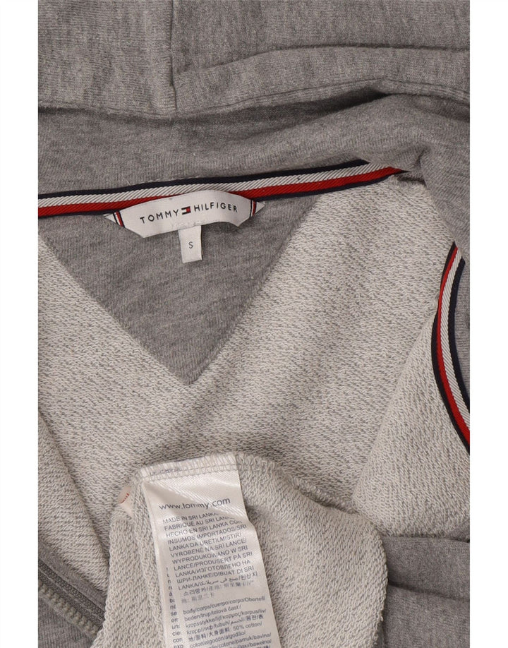 TOMMY HILFIGER Pulover cu capota cu fermoar cu grafic pentru femei UK 10 mic bumbac gri