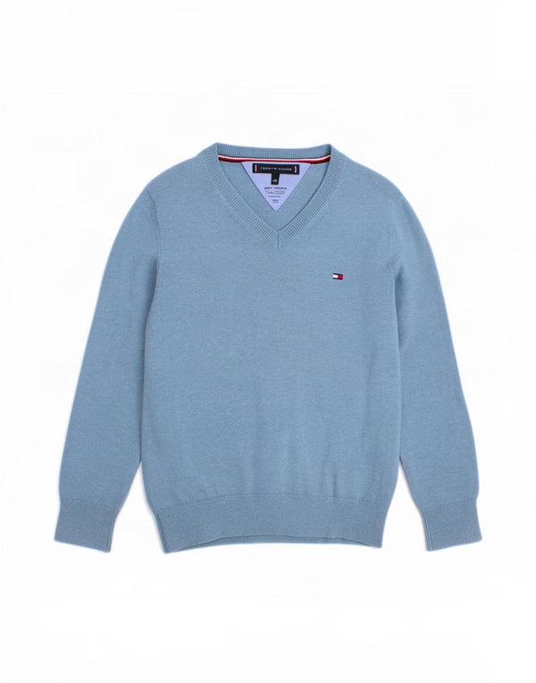 Tommy Hilfiger Boys V-Neck Jumper Sweater 4-5 Years Blue Cotton