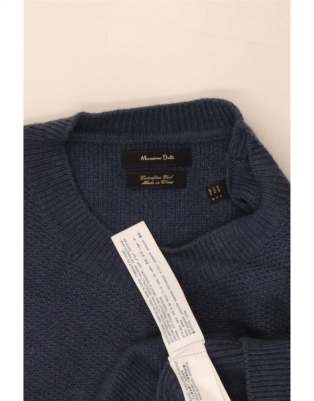 Pulover Massimo Dutti pentru bărbați, cu gât crew, lână mare, albastru