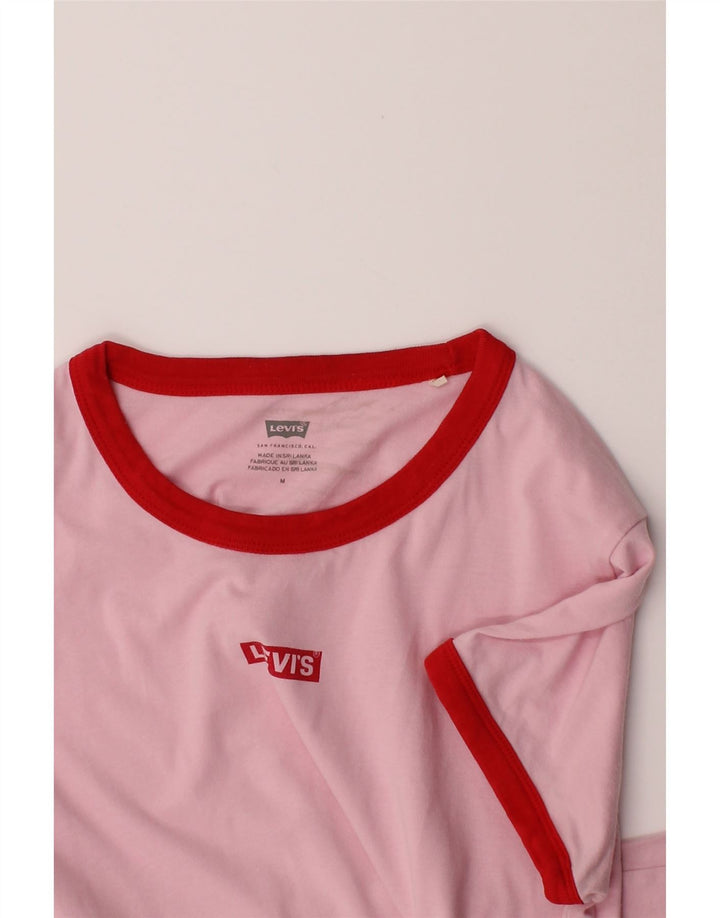 LEVI'S Womens Graphic T-Shirt Top UK 12 Medium Pink Cotton Vintage Levi's and Second-Hand Levi's from Messina Hembry 