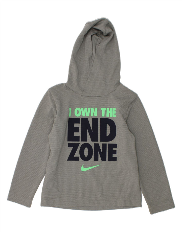 NIKE Boys Dri Fit Graphic Hoodie Jumper 6-7 Years Large  Grey Polyester Vintage Nike and Second-Hand Nike from Messina Hembry 