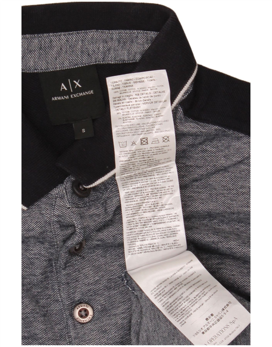 ARMANI EXCHANGE Cămașă polo pentru bărbați, bumbac color bloc, gri mic