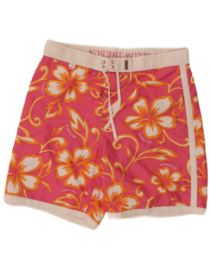 Sundek Pantaloni scurți de înot pentru bărbați, mari, roz, din poliester floral