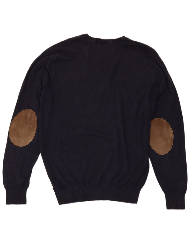 MASSIMO DUTTI Pulover pentru bărbați cu decolteu triplu, bumbac mediu albastru bleumarin