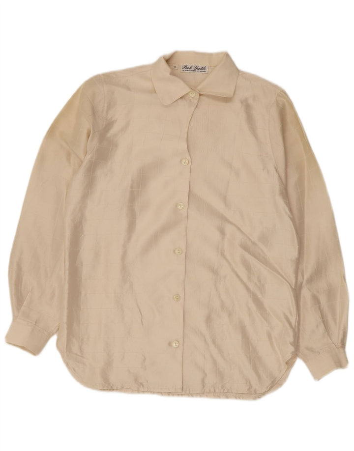 Bluză cămașă vintage pentru femei UK 14 Medium Beige Check