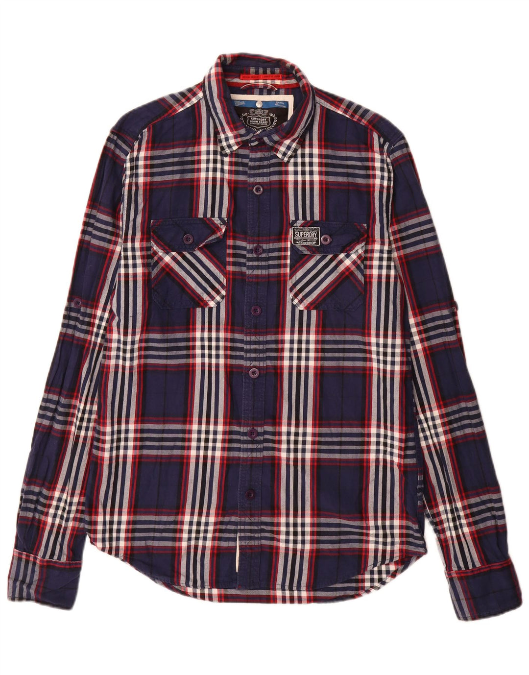 Cămașă de flanel pentru bărbați Superdry, din bumbac în carouri, albastru bleumarin