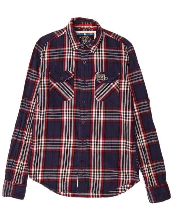 Cămașă de flanel pentru bărbați Superdry, din bumbac în carouri, albastru bleumarin