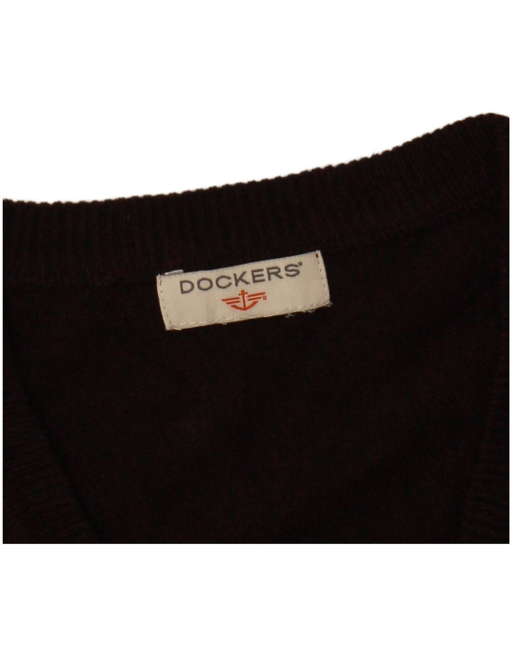 DOCKERS Pulover cu decolteu în V pentru bărbați, mare, burgundă Argyle/Diamond
