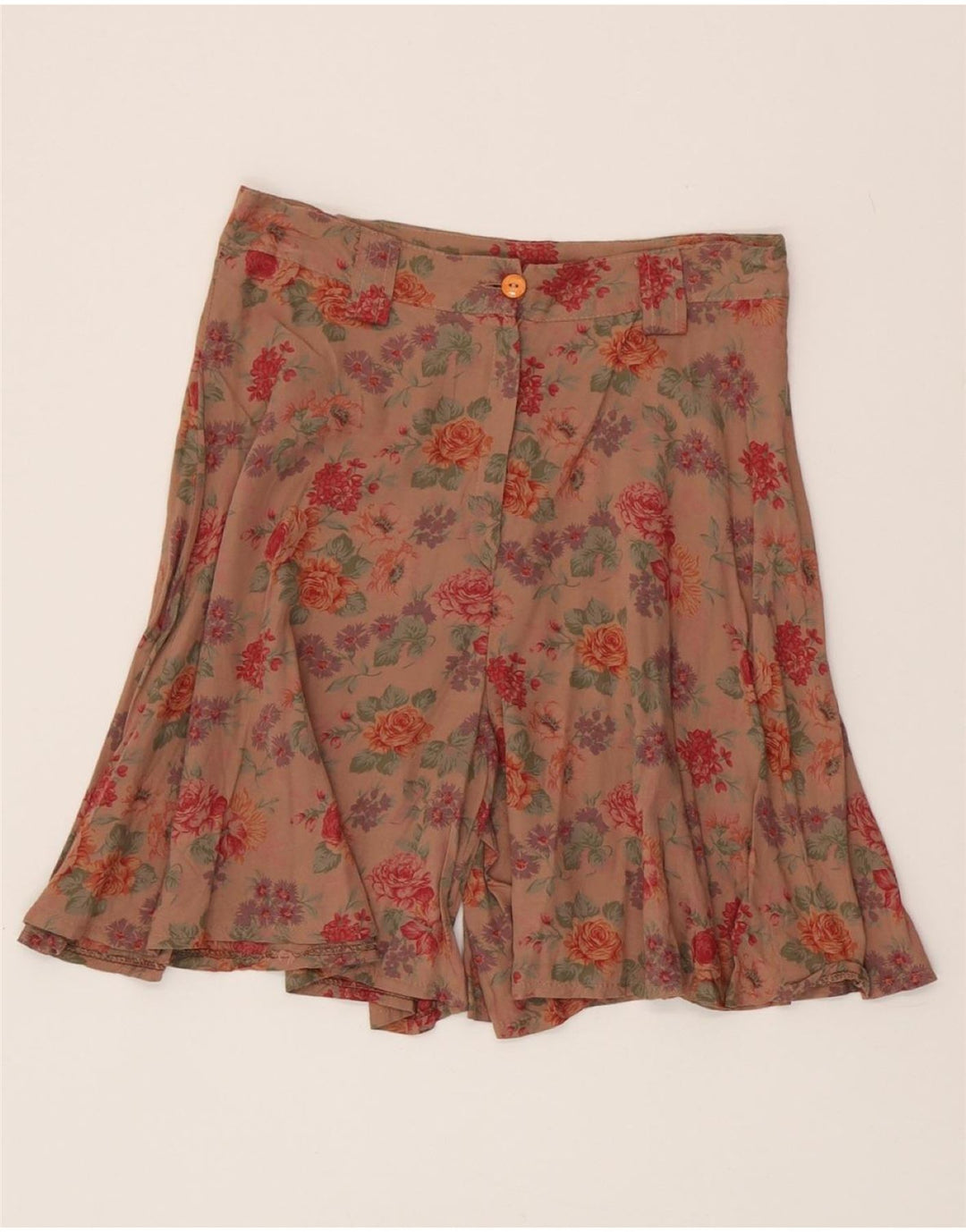 VINTAGE Pantaloni scurți casual pentru femei cu talie înaltă și picioare largi Mediu W28 Maro Floral