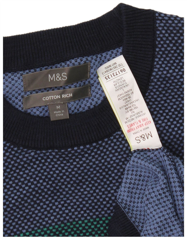 Pulover Marks & Spencer pentru bărbați, cu gât crew, color block, mediu bleumarin