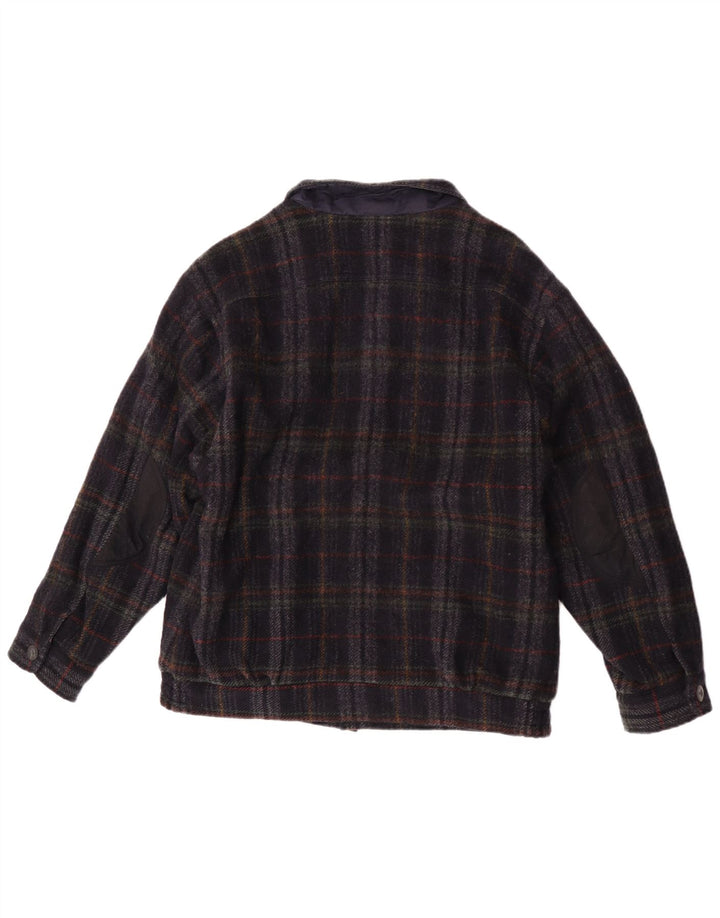 Jachetă Bomber Vintage pentru bărbați Marea Britanie 36 Lână nouă, cu carouri, albastru marin mic