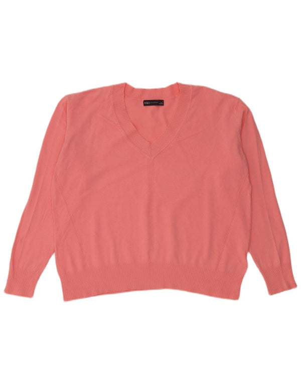 Pulover pentru femei Marks & Spencer cu decolteu în V UK 14, bumbac roz mediu