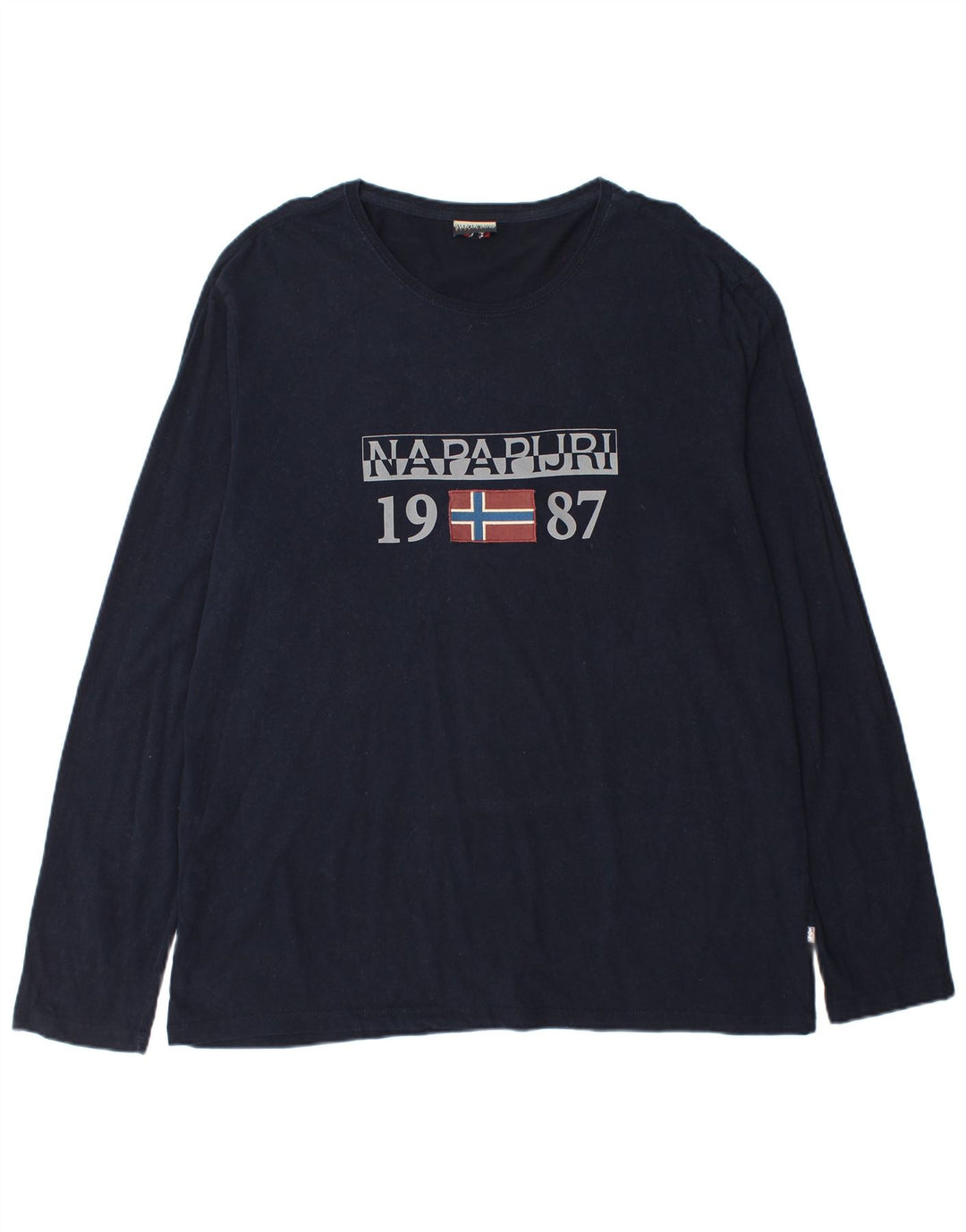 NAPAPIJRI Tricou grafic Geographic pentru bărbați cu mânecă lungă 3XL bumbac bleumarin