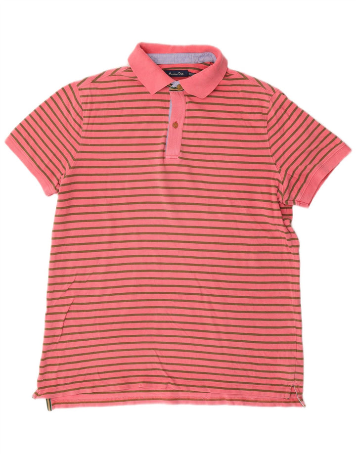 Tricou polo Massimo Dutti pentru bărbați, bumbac cu dungi roz mediu
