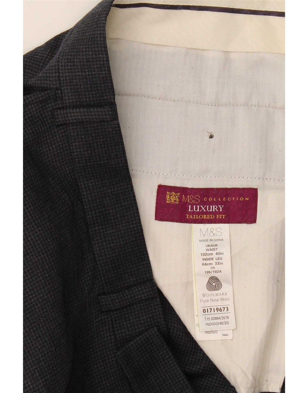Pantaloni de costum pentru bărbați Marks & Spencer L40 L33 bleumarin picior de găină