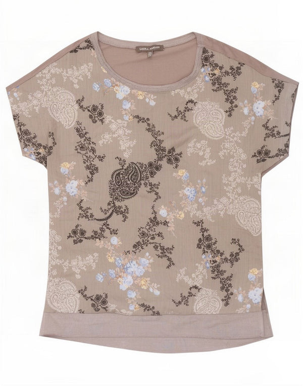 Laura Ashley Womens Blouse Top UK 8 Small Grey Floral Polyester