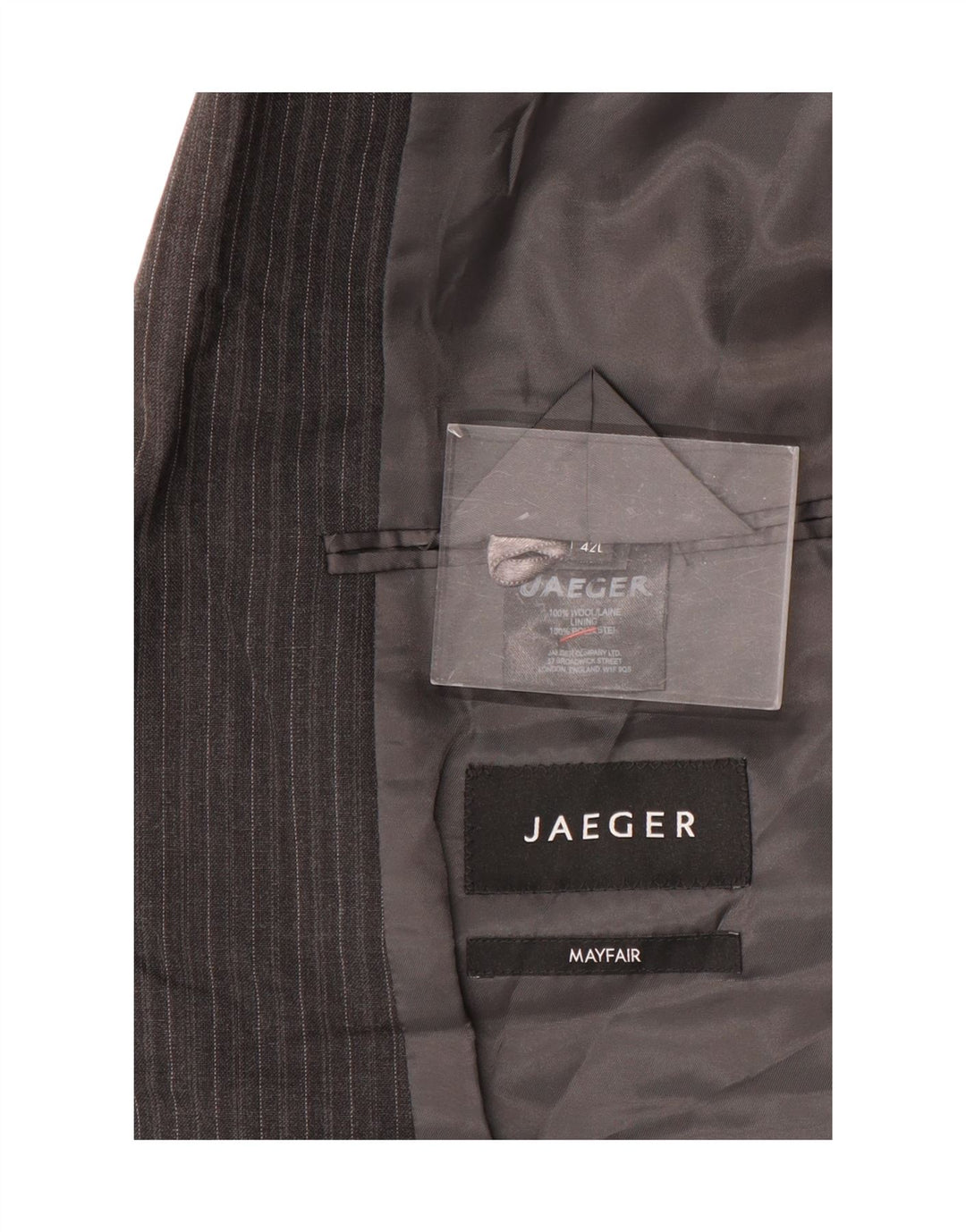 Jaeger pentru bărbați cu 2 nasturi Blazer UK 42 XL Lână cu dungi gri