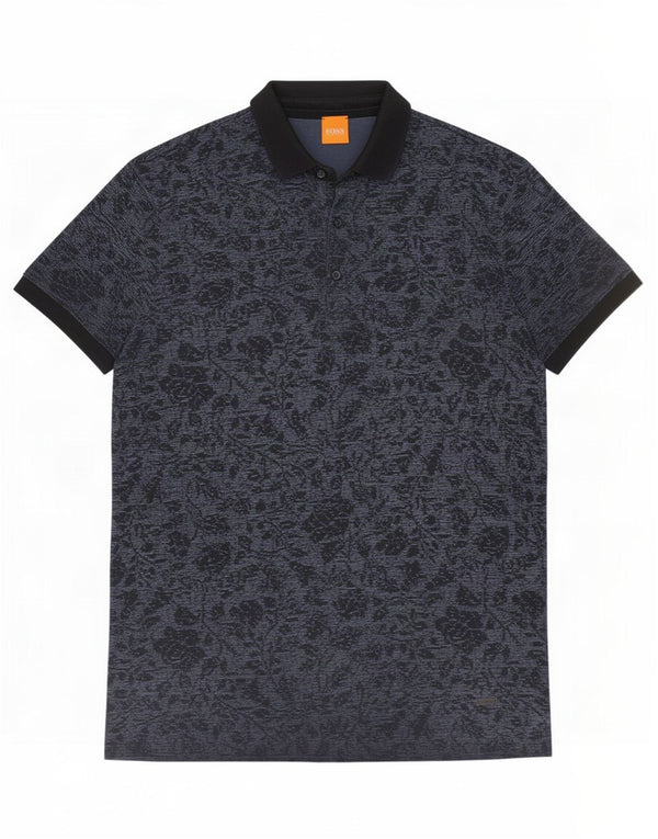 Tricou polo Hugo Boss pentru bărbați, bumbac floral, albastru marin mediu