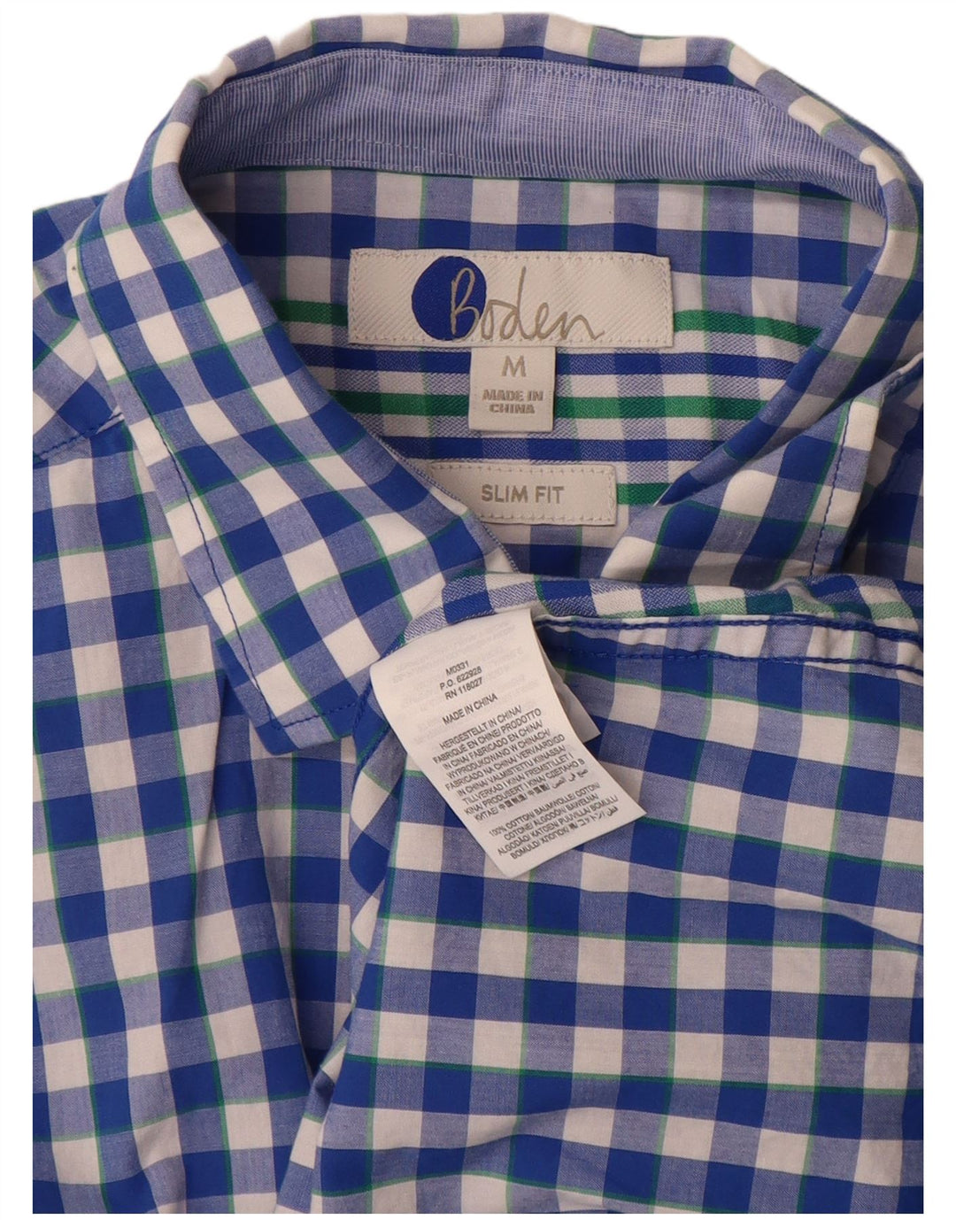 Cămașă pentru bărbați BODEN, slim fit, albastru mediu, bumbac vichy