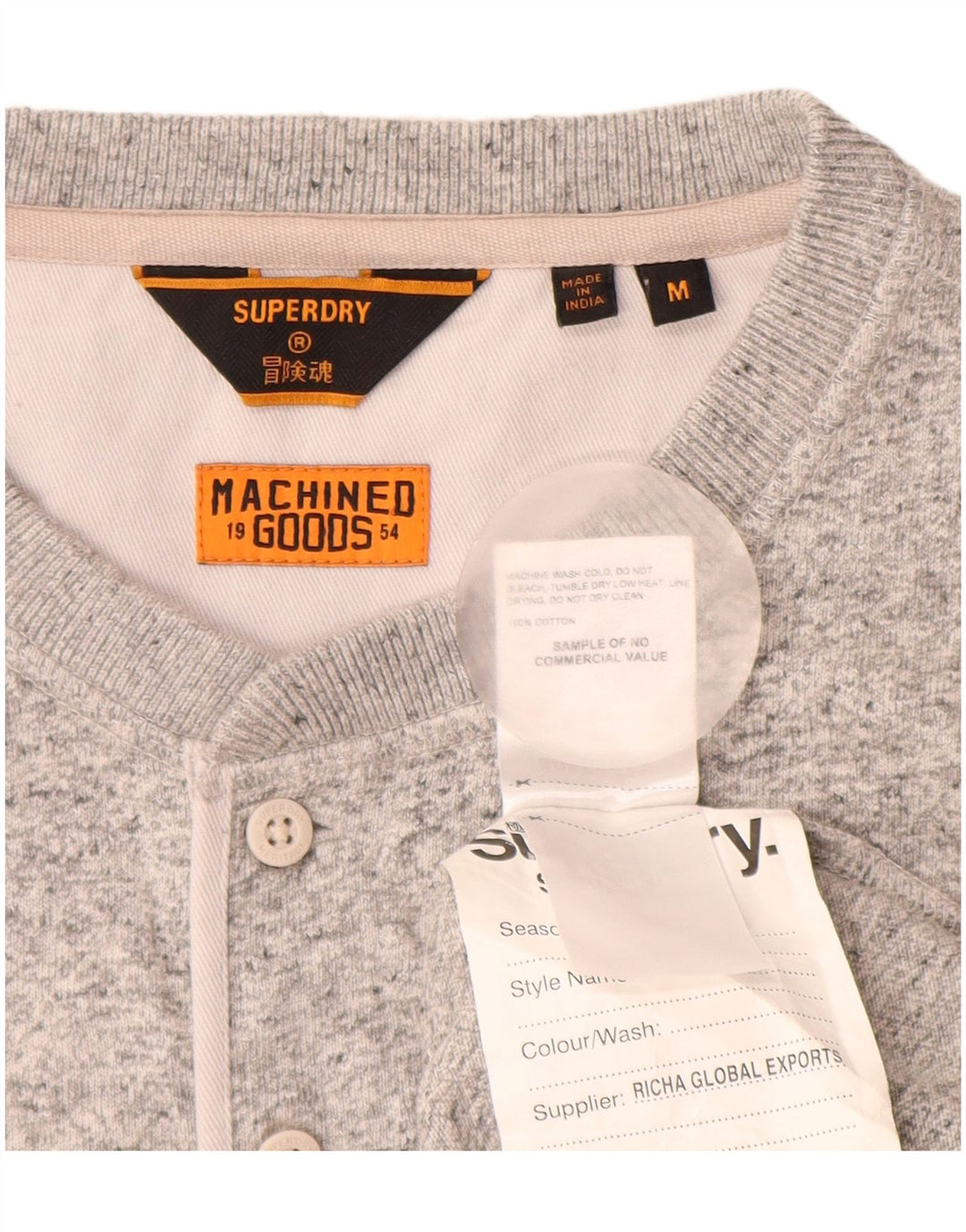 SUPERDRY Top pentru bărbați cu mânecă lungă, gri mediu, bumbac cu pete