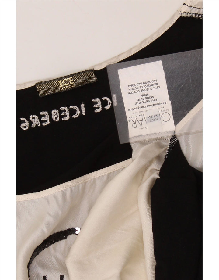 Bluză cu grafică pentru femei ICEBERG Top UK 8 Mic alb negru