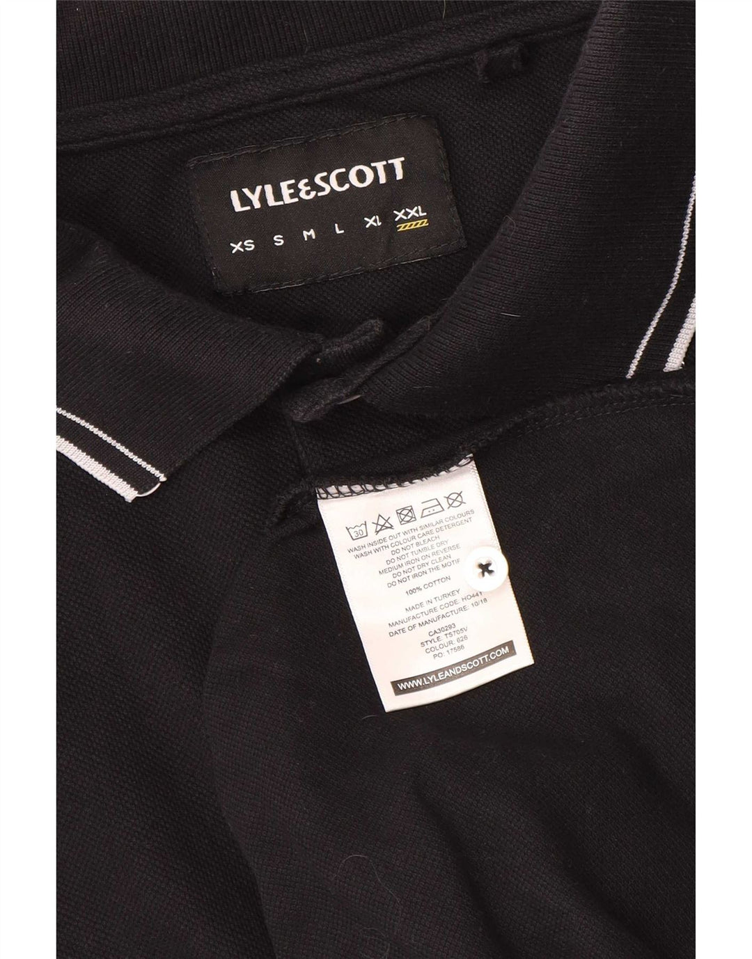 Tricou polo Lyle & Scott pentru bărbați, bumbac negru 2XL