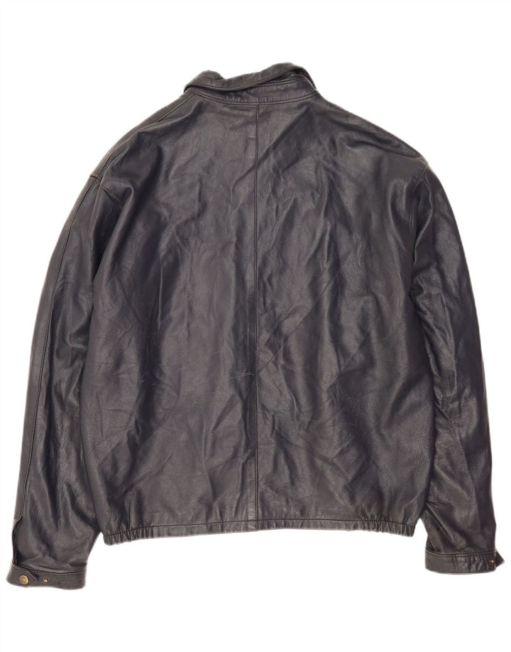 Geaca de piele vintage pentru barbati IT 52 XL din piele albastru bleumarin