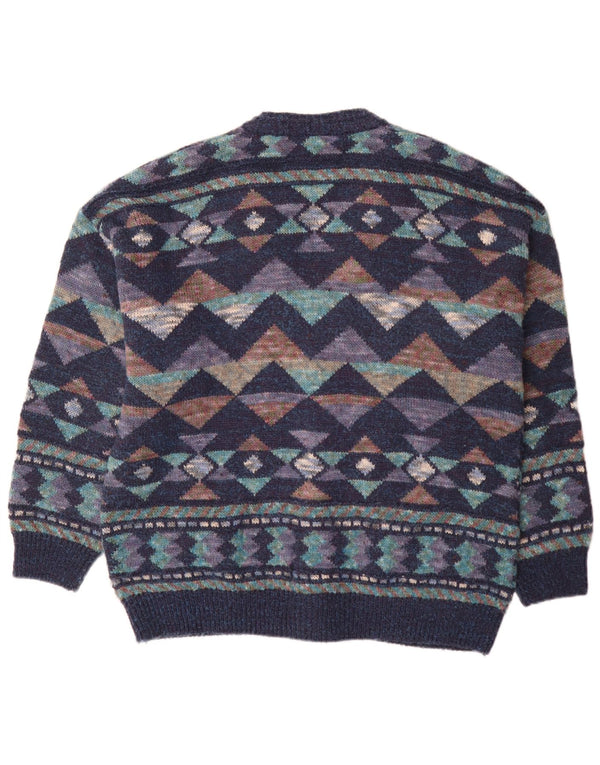 Pulover Cardigan Vintage pentru bărbați IT 54 XL Lână geometrică bleumarin