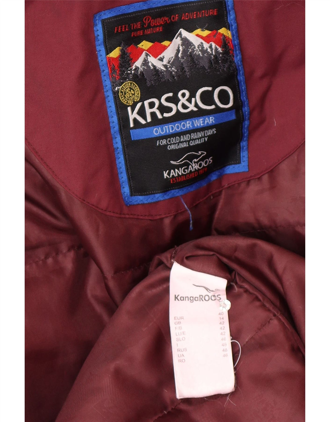 Jachetă parka cu glugă pentru femei Kangaroos UK 14 mare, bordeaux, poliamidă
