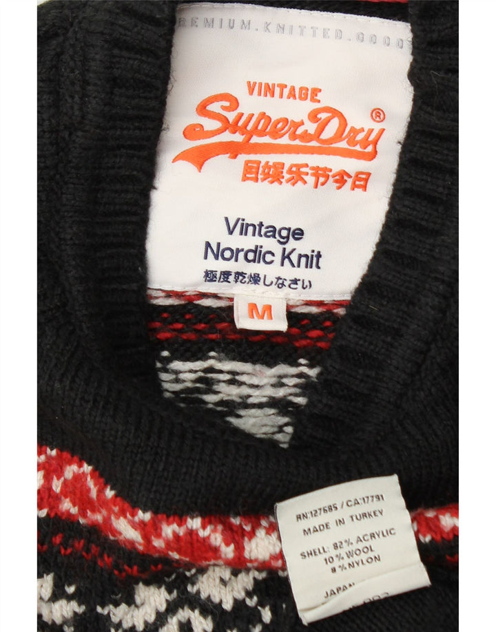 Pulover pentru bărbați Superdry cu gât de barcă, mediu negru, acrilic Fair Isle