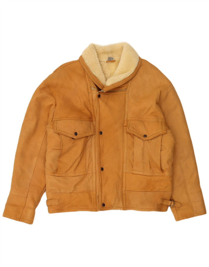 Jachetă vintage pentru bărbați din shearling UK 40, mare, bej
