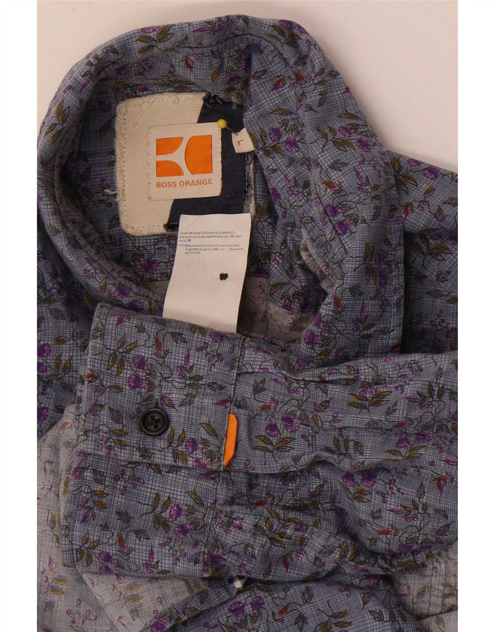 Cămașă pentru bărbați Hugo Boss, mare, albastră, cu flori din bumbac