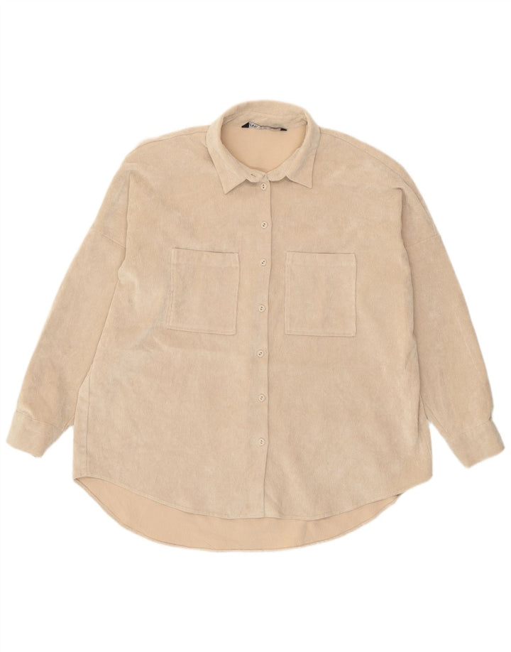 Cămașă oversize din velur pentru femei Zara UK 16 Large Bej